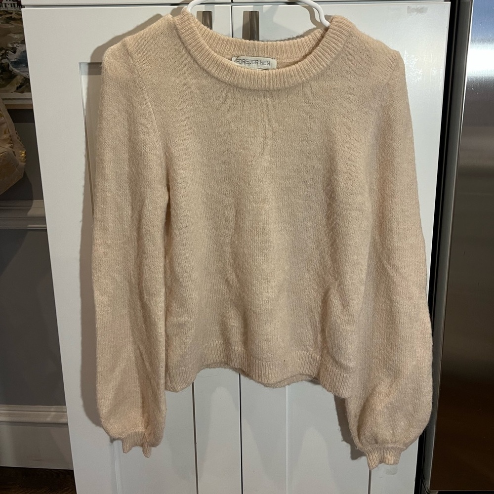 Forever new pale pink wool sweater with balloon sleeves, small